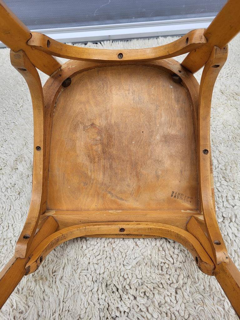 Trio chaises bistrot Baumann 1950 simili vert chiné