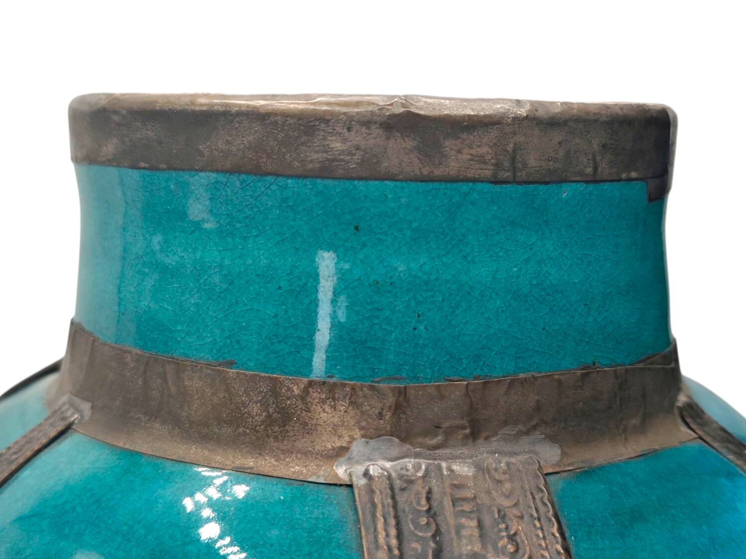 Vintage Early 20th Century Middle Eastern Ceramic Vase - Turquoise Glaze