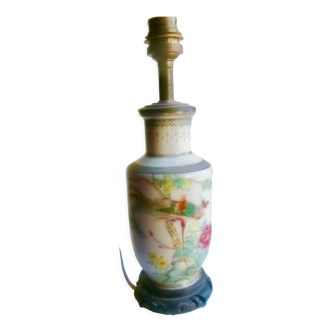 Lamp -chinese vase mounted in porcelain lamp canton bird and flower xixth