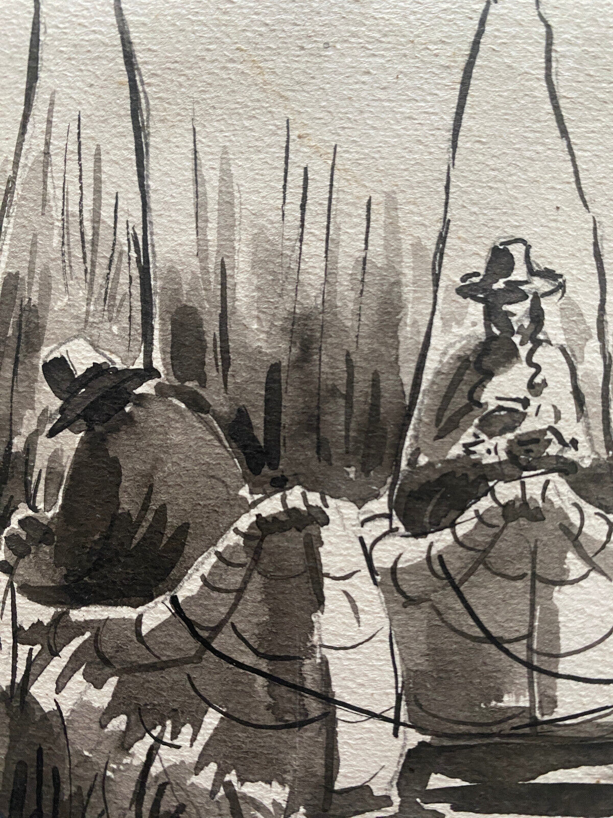 Table Ink wash " Fishermen at Lake Titicaca" Peter BALAZS (1919-2003) ?