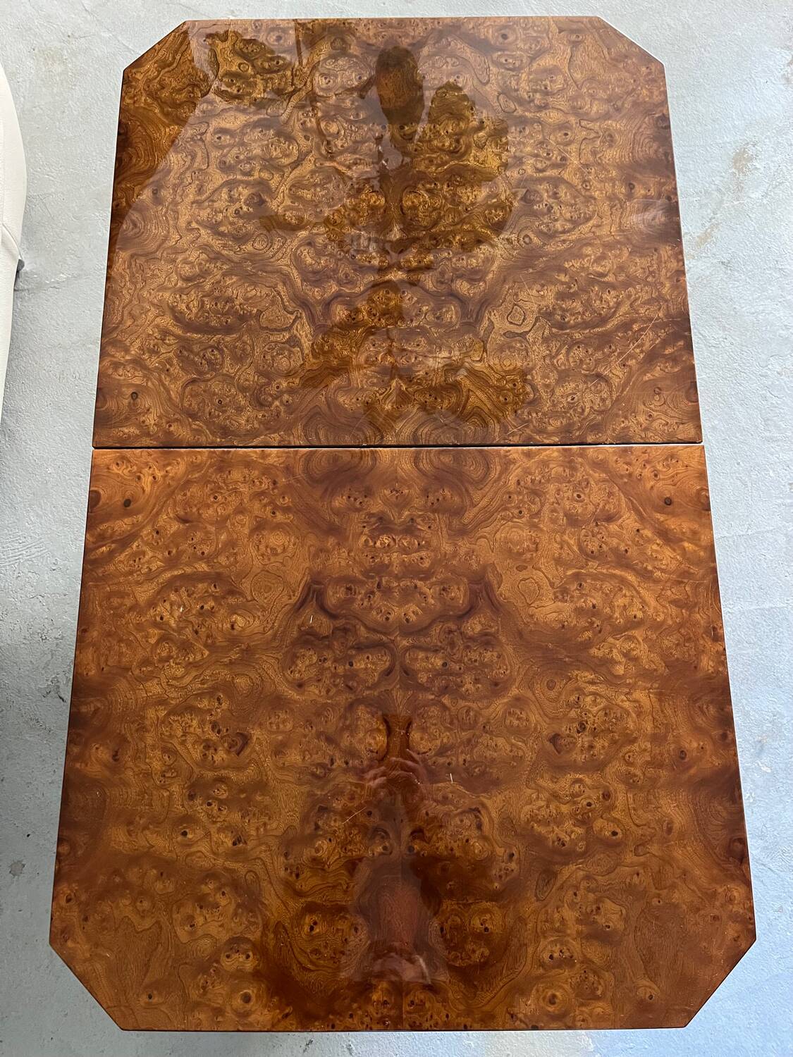 1970s elm burl coffee table / bar