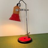 Adjustable vintage French desk lamp in red, black, silver & wood effect 3631