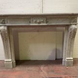 Louis XVI style fireplace in white Carrara marble, 19th century