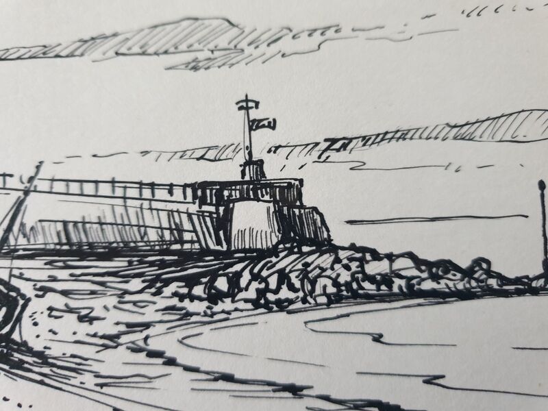 André Duculty (1912-1990) India ink on paper "Beachside" Signed lower right