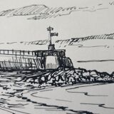 Encre de Chine sur papier "Bord de plage" Signée en bas à droite, André Duculty (1912-1990)