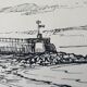 André Duculty (1912-1990) India ink on paper "Beachside" Signed lower right