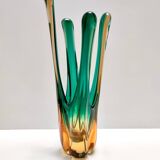 Green and Amber Murano Glass Centerpiece Vase, Italy