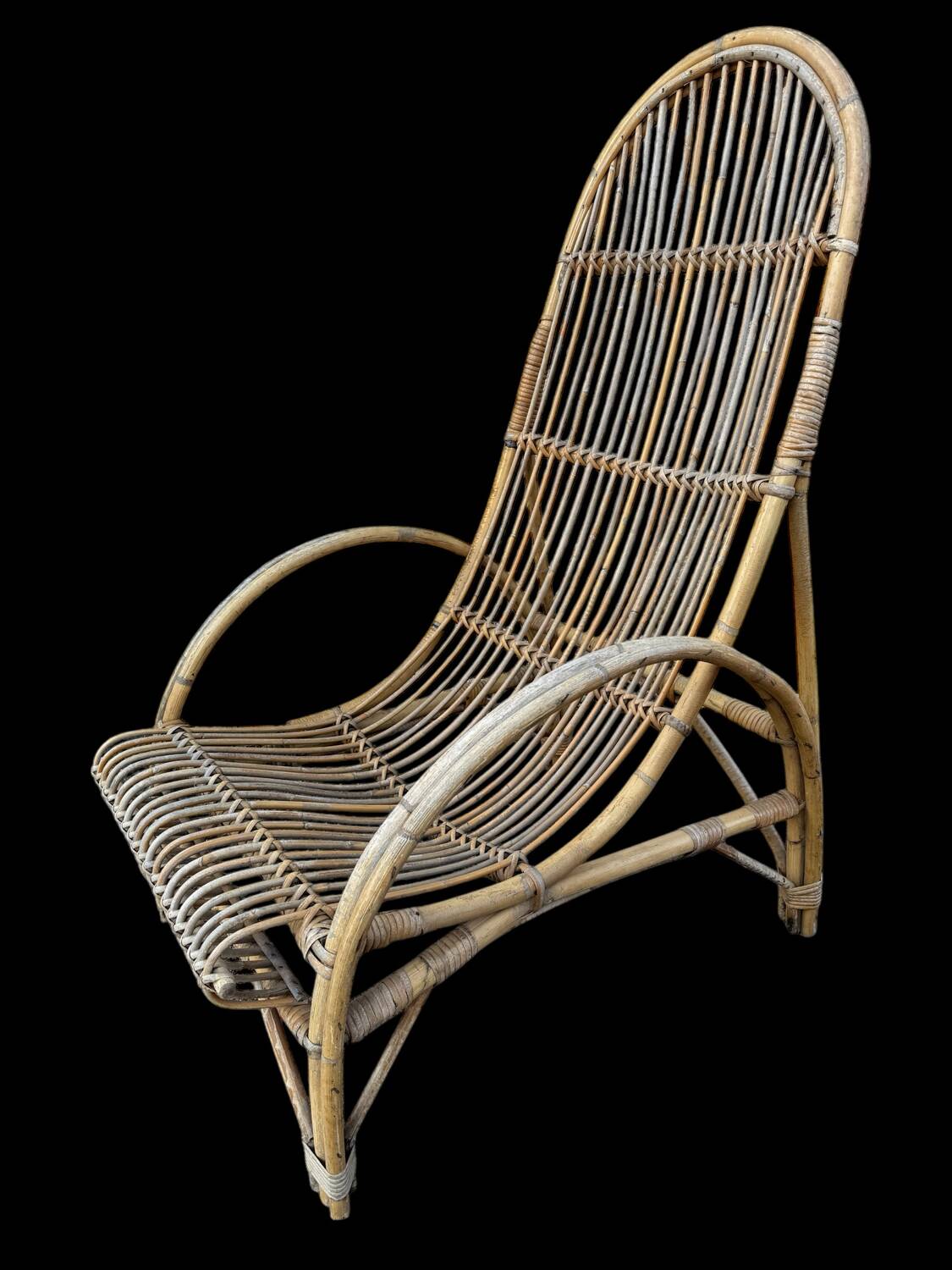 Huge pair of rattan armchairs from the 50s, South of France