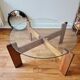 Wooden round table with glass top - Vintage