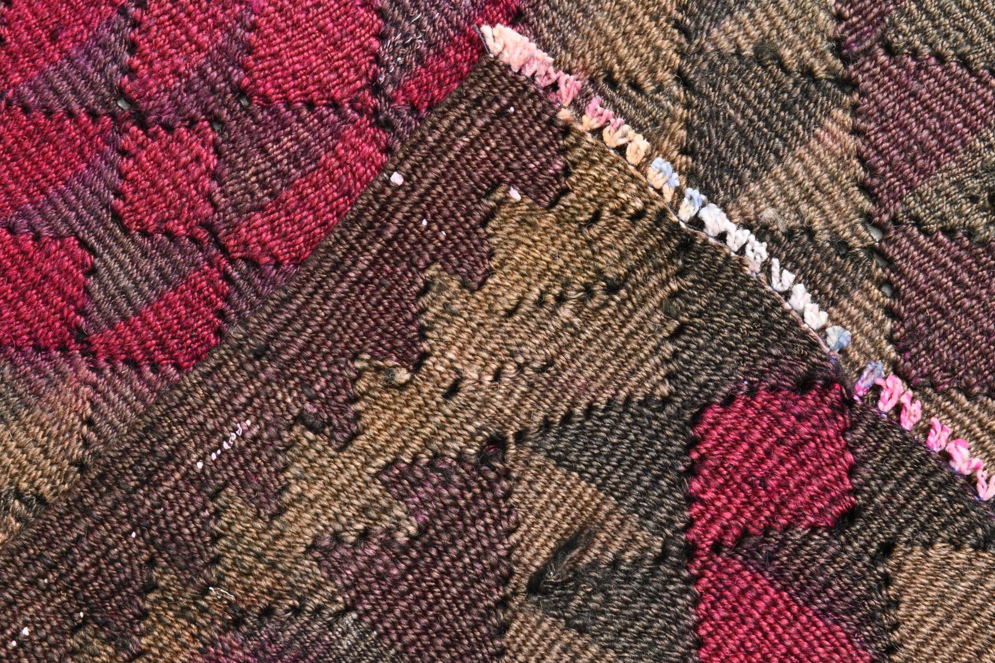Turkish Burgundy & Brown Kilim Runner Rug, 80x342Cm