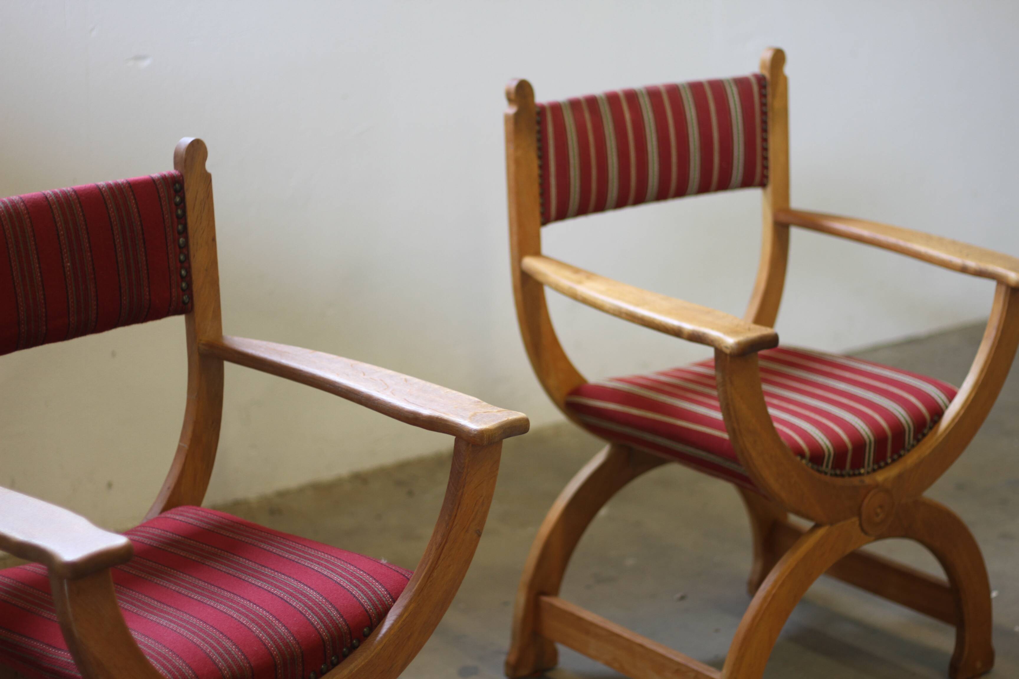 Vintage 1960s Brutalist Kurul Armchairs in Oak - style of Henning Kjærnulf