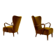 Modern Scandinavian Art Deco lounge chairs in velvet from the 1940s.