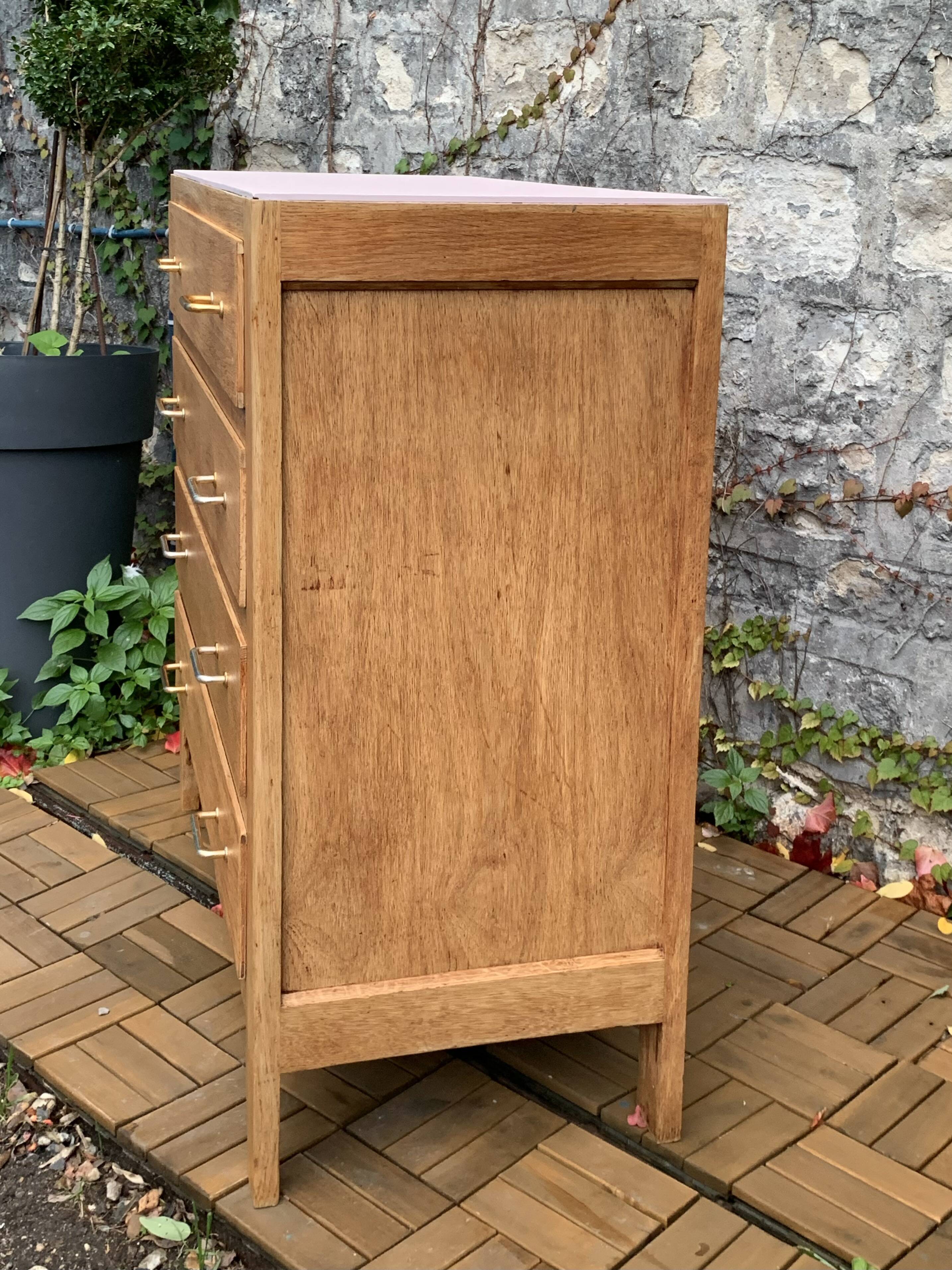 Vintage chest of drawers in solid raw oak 1950