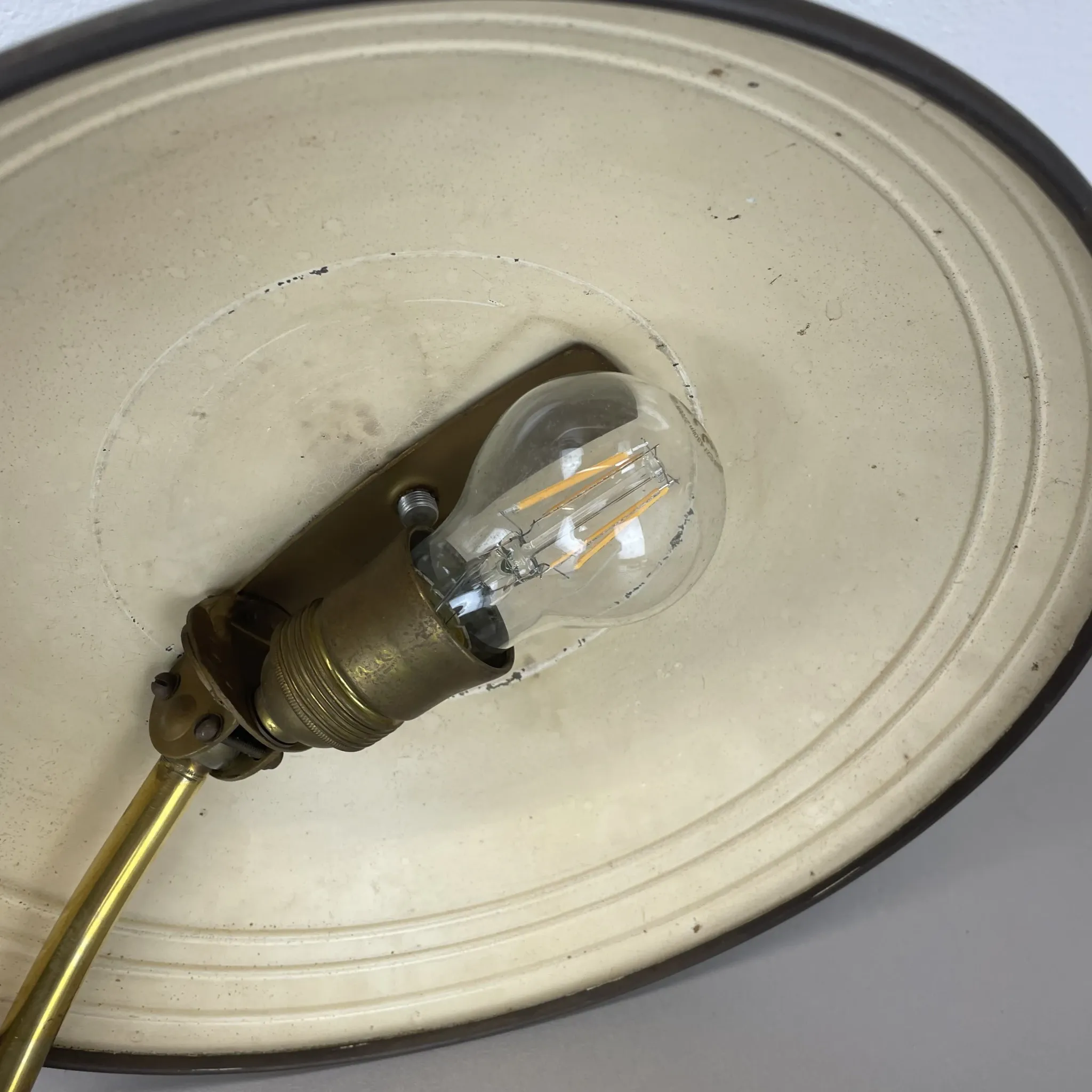 German green bauhaus table lamp in brass and metal by helo lights, germany, 1950s
