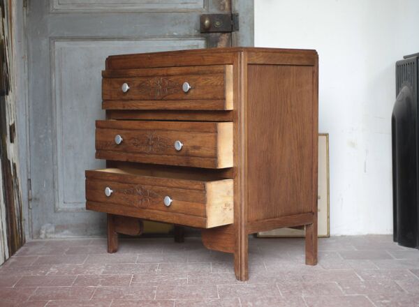 Commode bois 3 tiroirs, meuble de rangement, meuble ancien, art déco
