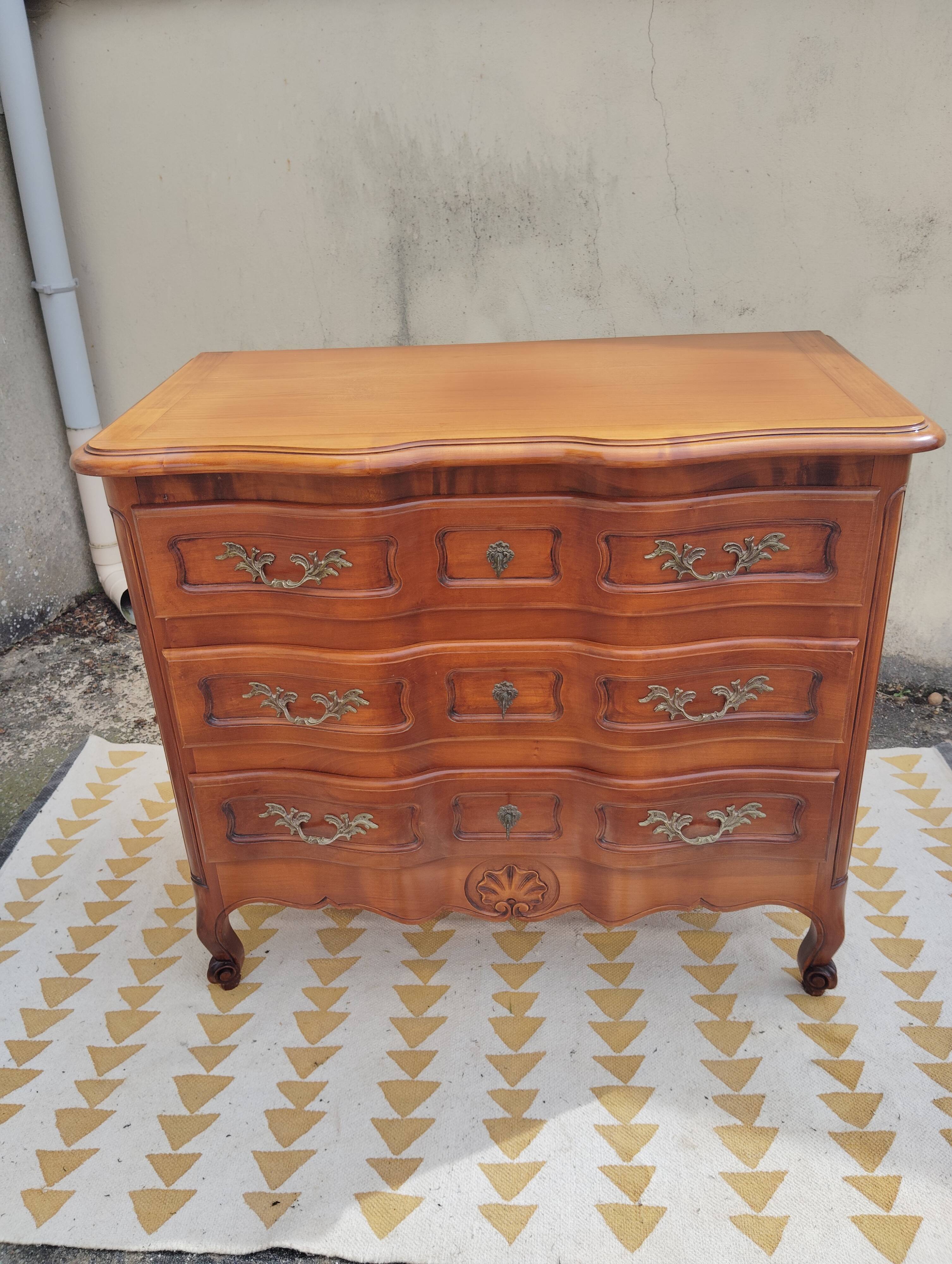 Small cherry crossbow chest of drawers, Regency/Louis XV style