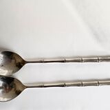 Silver metal service cutlery, bamboo model