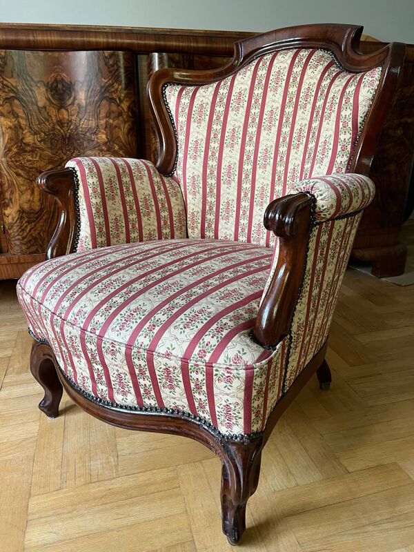 Fauteuil avec repose-pieds de style Louis Philippe d'époque 19ème siècle