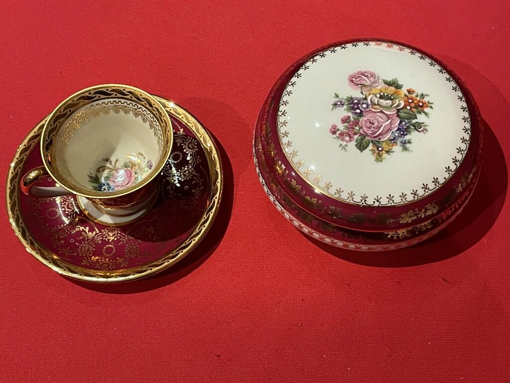 Cup and under cup with floral interior
