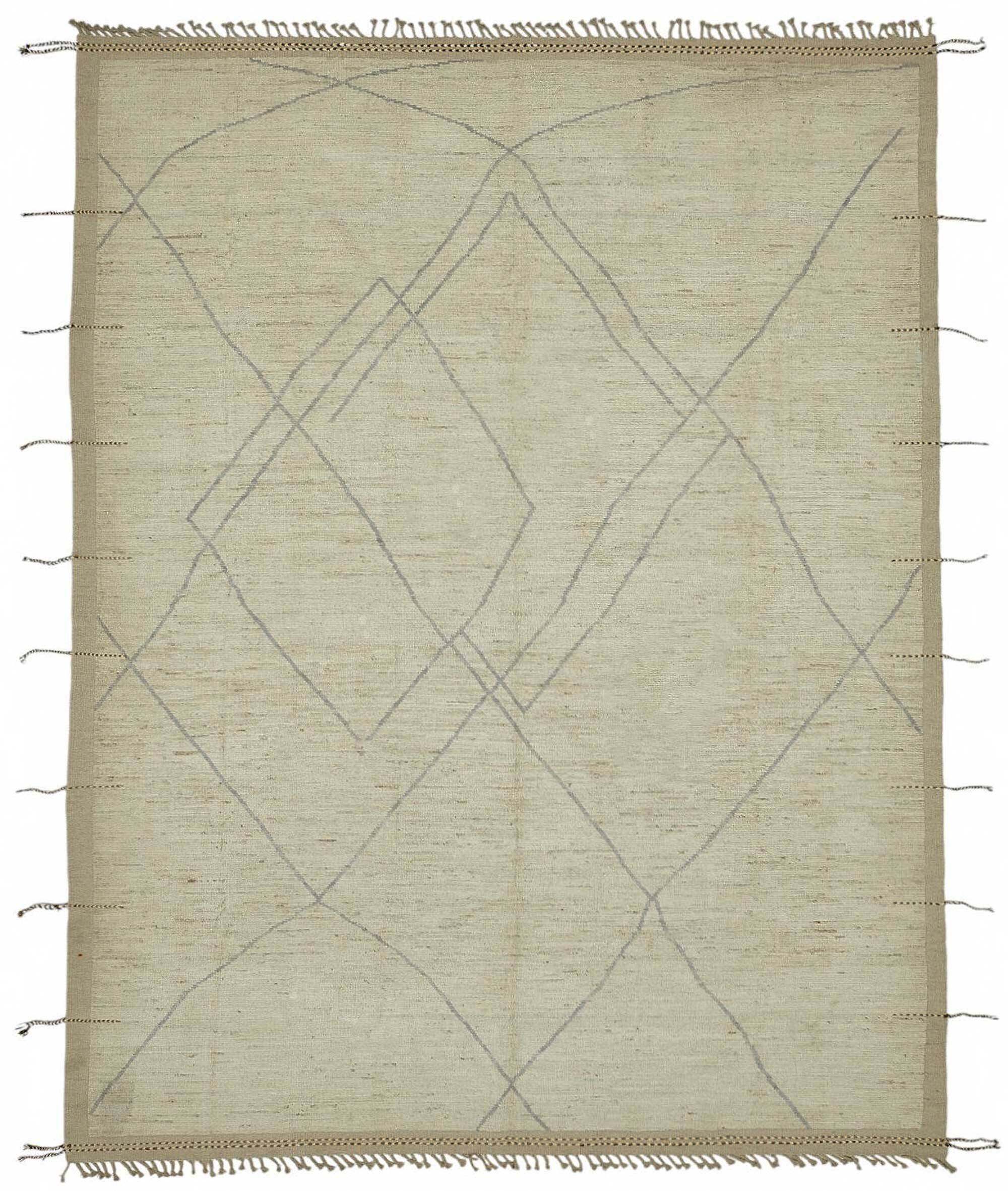 Hand-Knotted Turkish Contemporary 288 cm x 376 cm Beige Wool Carpet