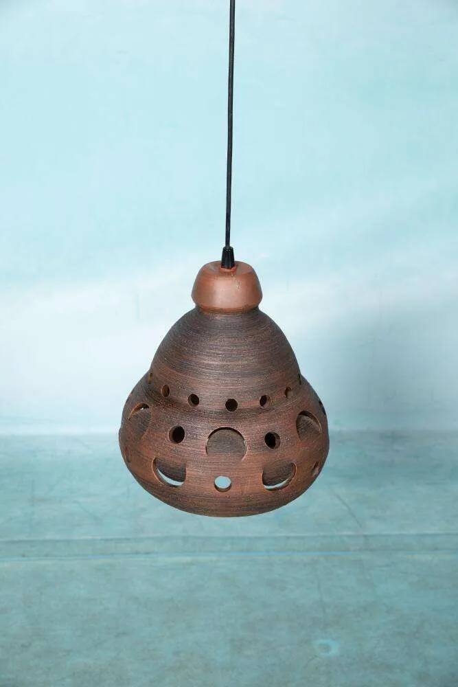 Suspended Japandi lamp in ceramic from the 60s/70s, vintage boho lamp.