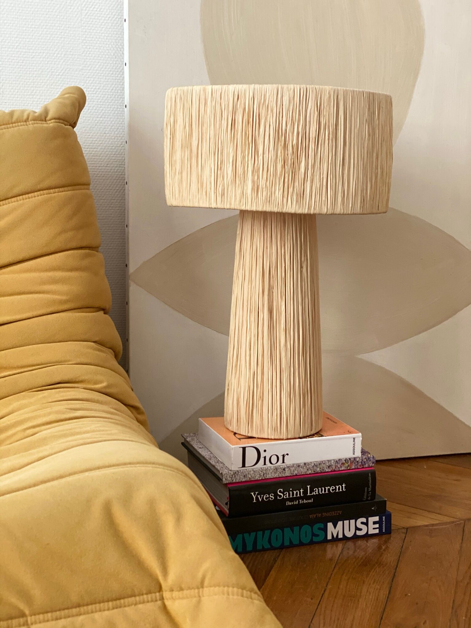 Minimalist raffia bedside table lamp