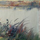 Hst painting "shepherd and sheep near the pond" signed a. disert impressionism