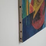 Tableau peinture ancienne géométrique année 1970