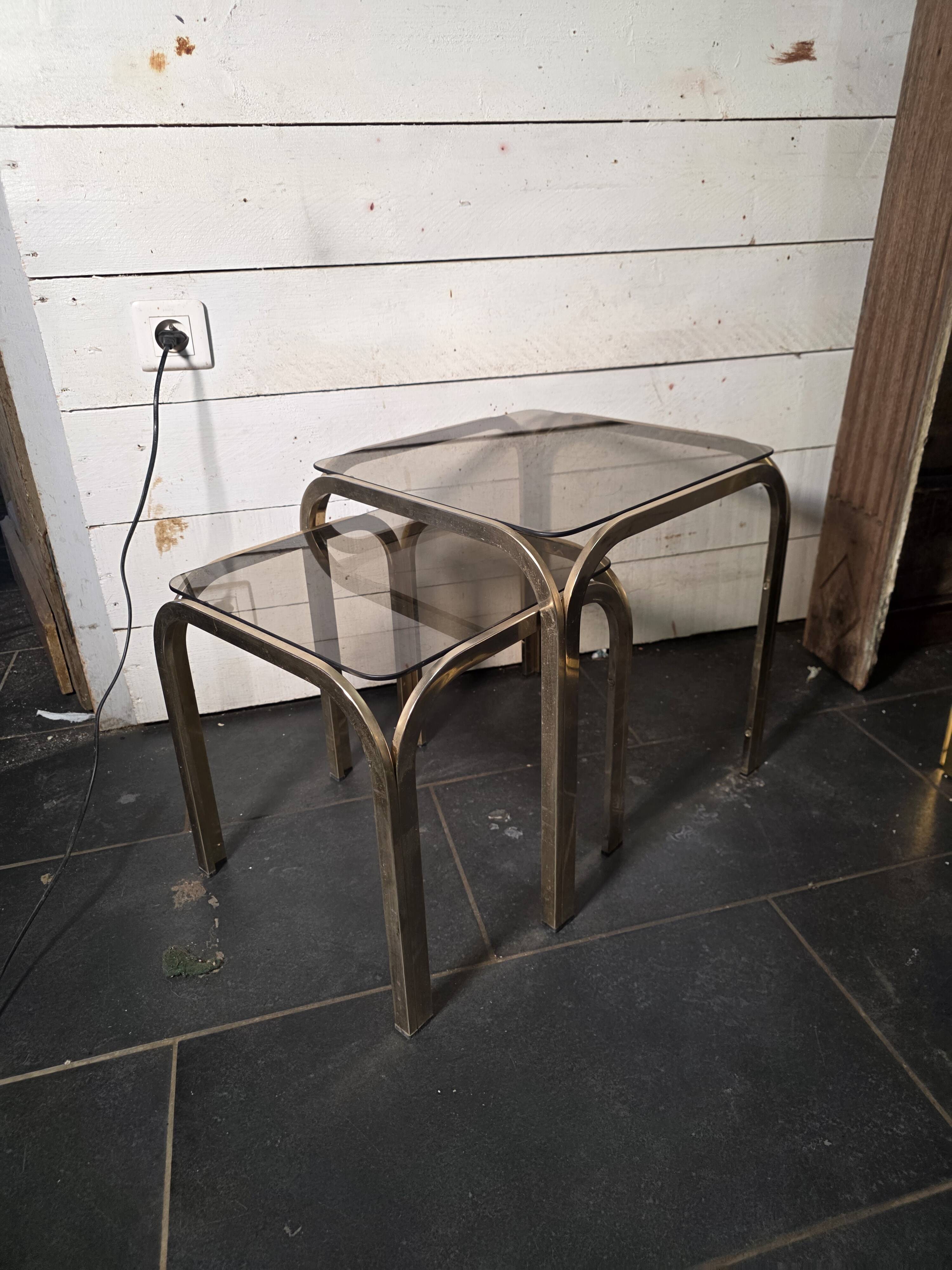 1970s golden metal nesting table