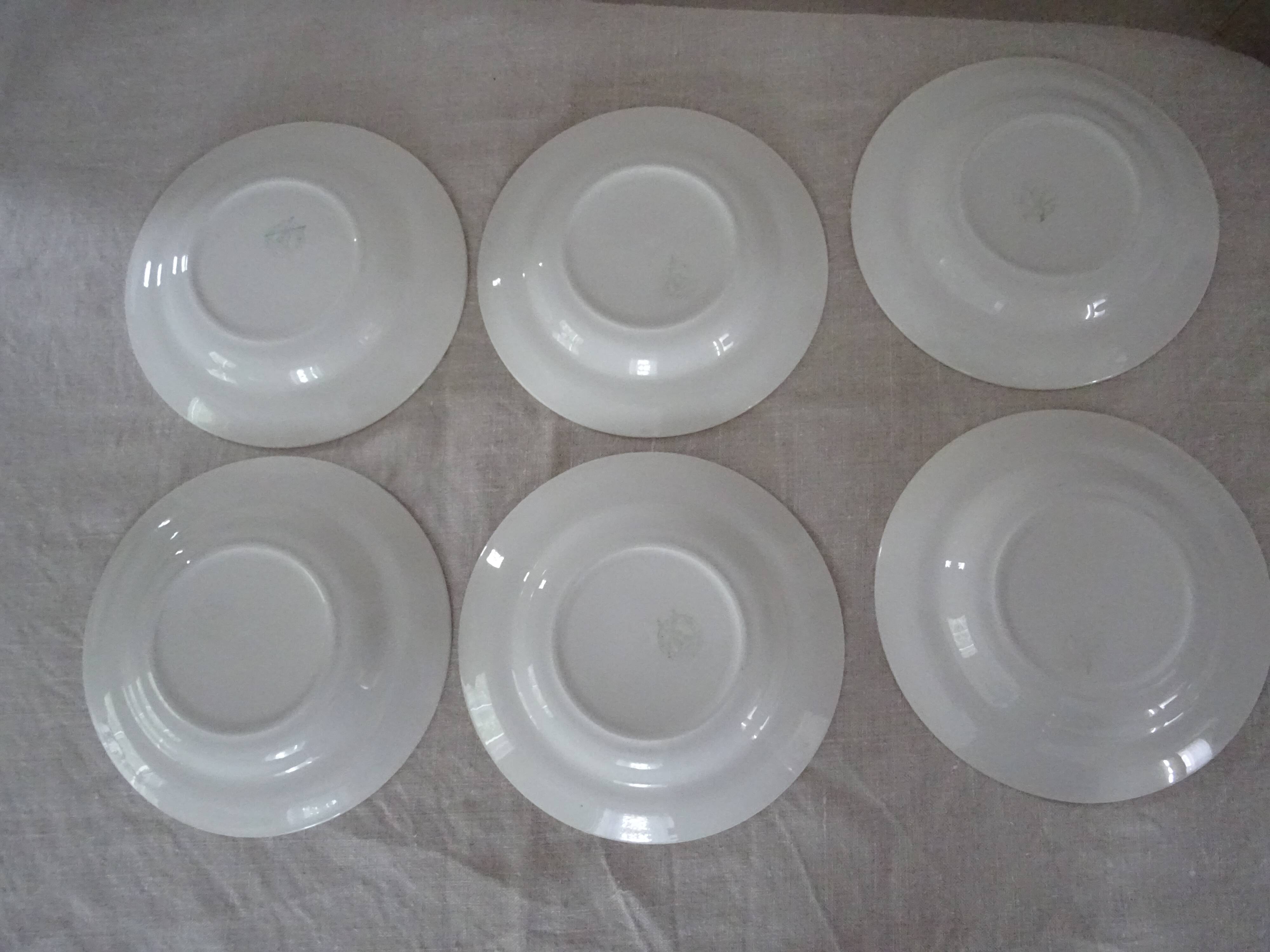 6 Plates wolf mill decoration flowers pink and green faience old
