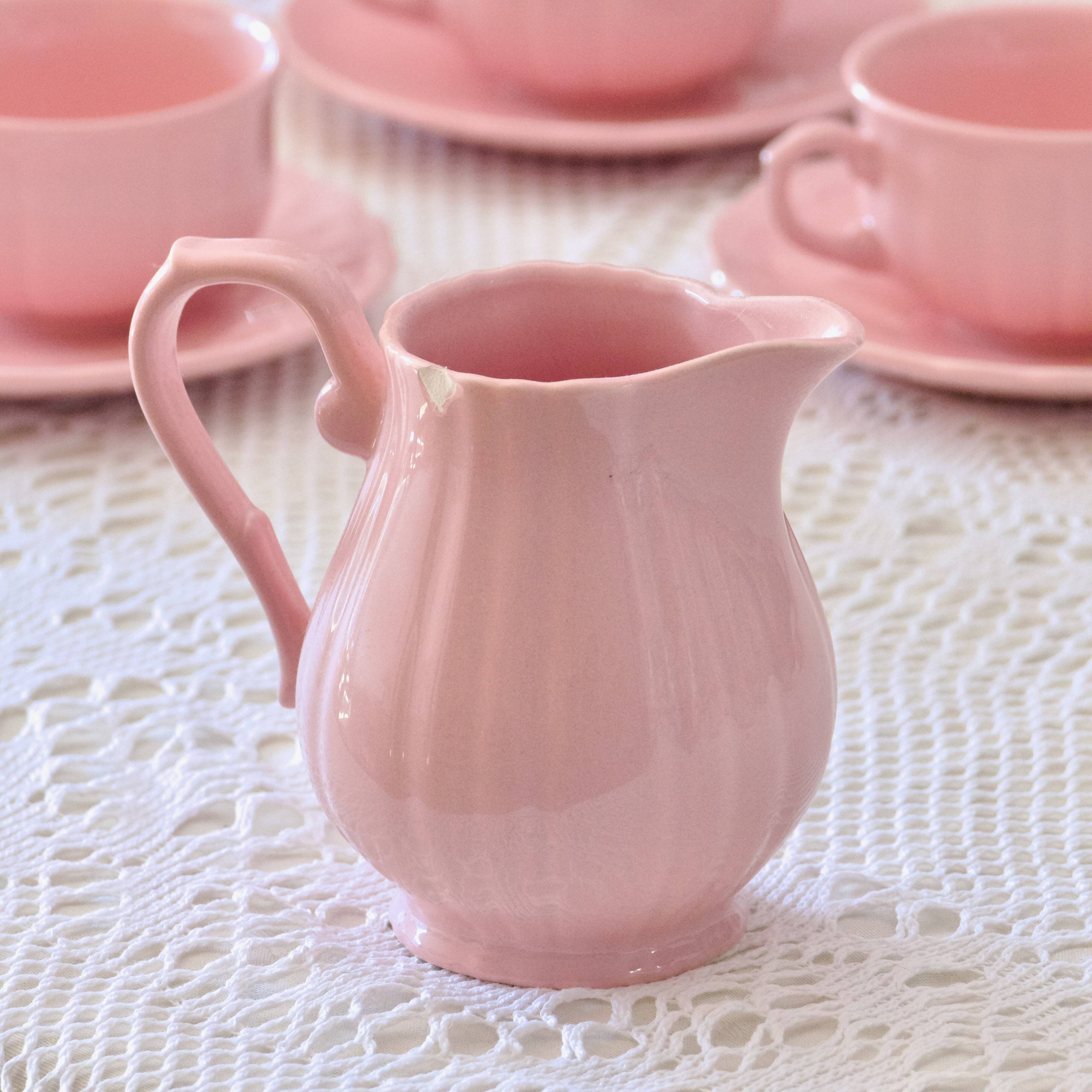 Old Salins-les-Bains coffee service in pink earthenware