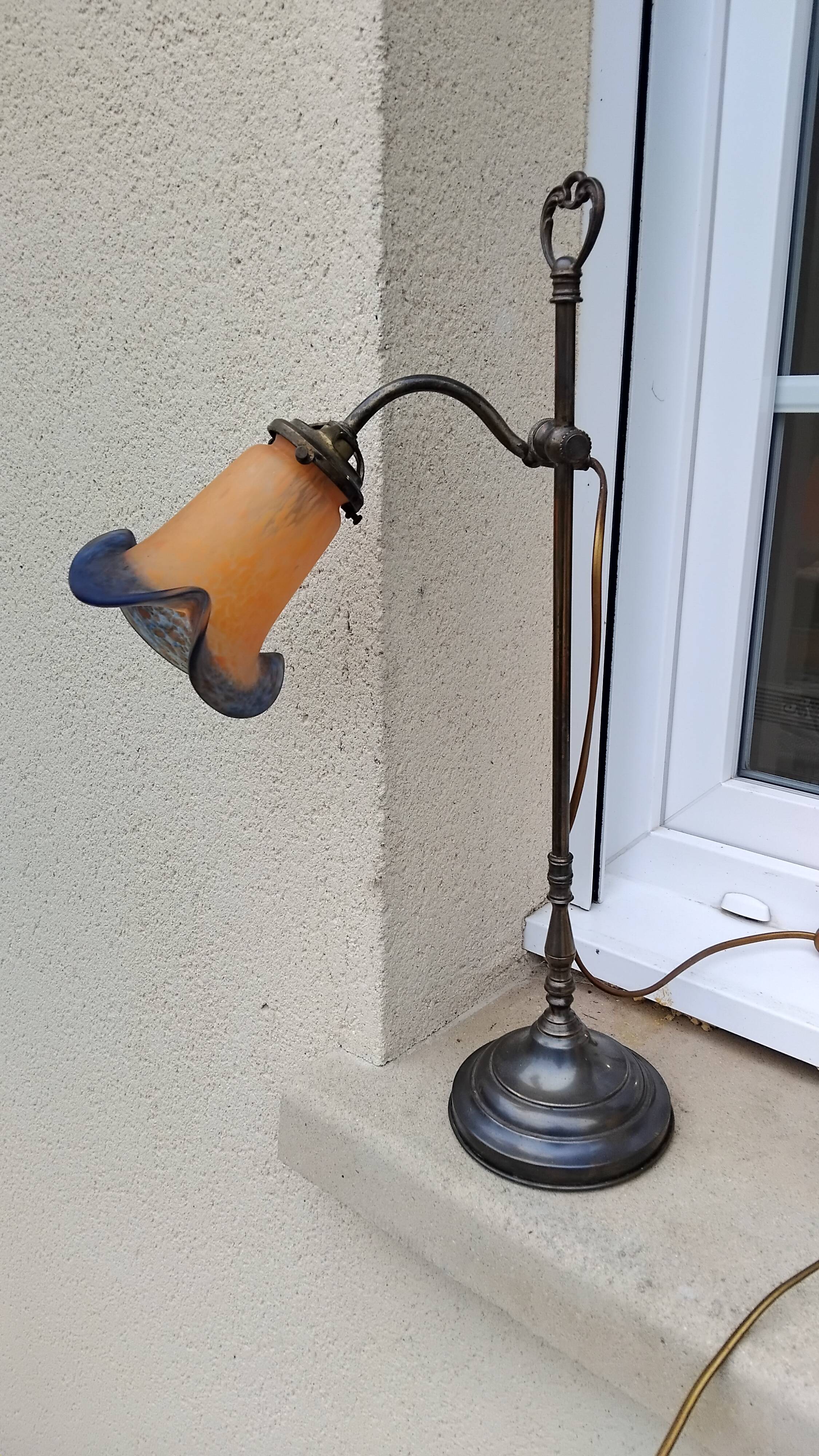 Swan neck lamp tulip shade glass paste vannes antique vintage