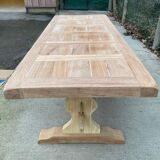 Table à manger de ferme ou monastère rénovée en chêne massif brut damier 20