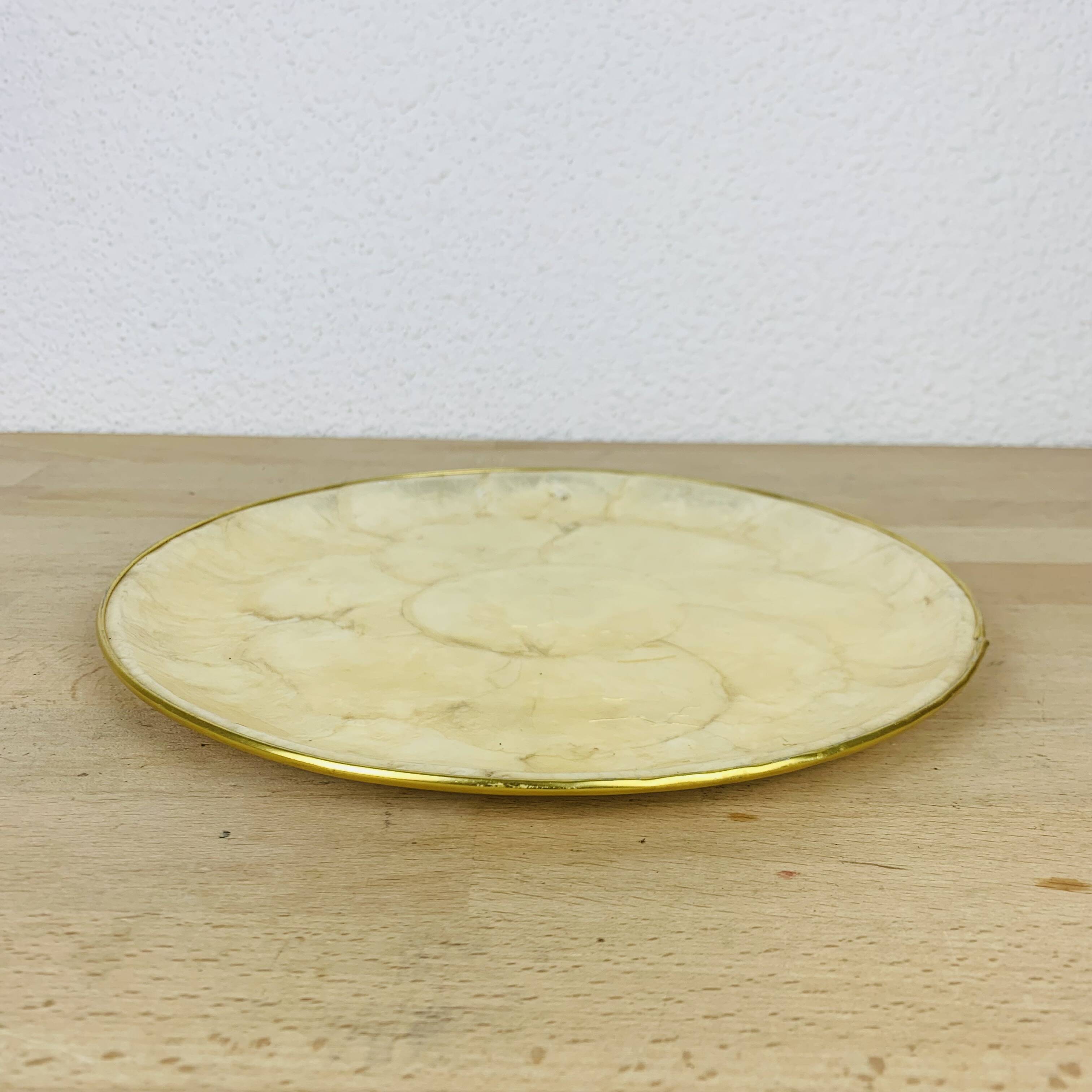 Round mother-of-pearl gold metal tray