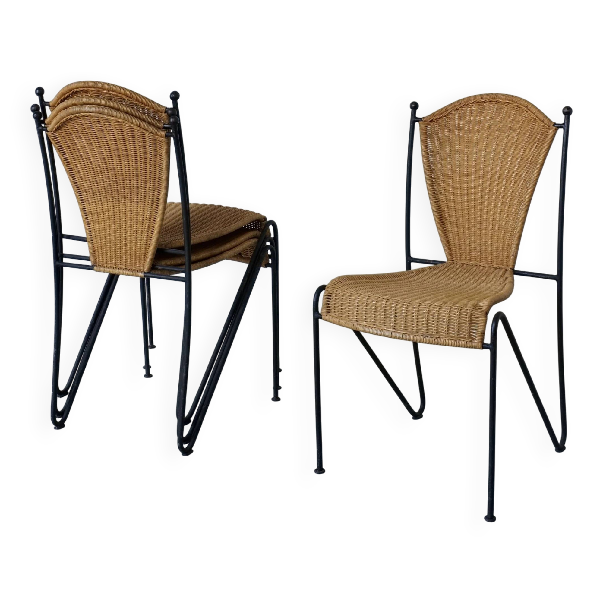 4 Frederick Weinberg wicker iron chairs | 1960s
