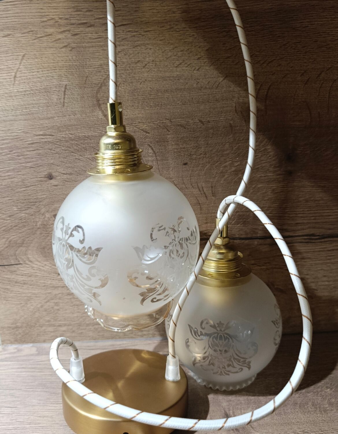 suspension chandelier double glass retro chic, vintage upcycled