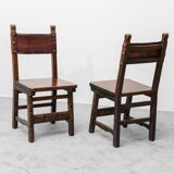 Set of 6 dining chairs in wood and brown leather, late 19th century