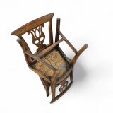 4 x elm dining chair with a carved back frame in a rosette / France / 1890-1900