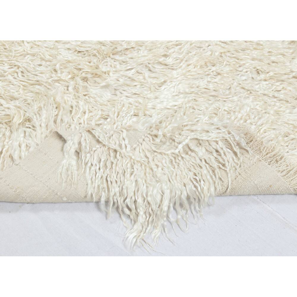 Vintage Handmade Shag Pile Rug Made of Natural Beige Mohair Wool