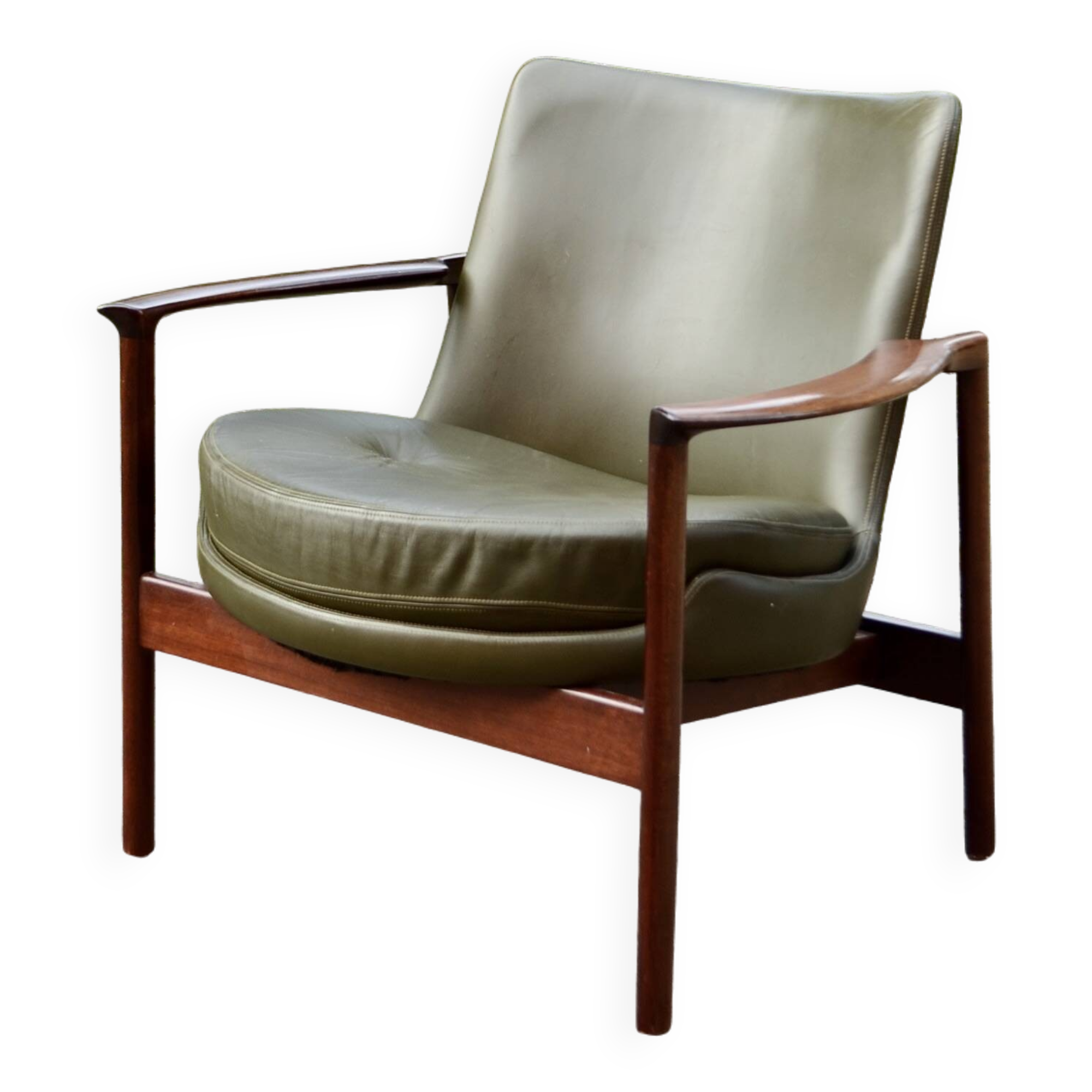 Ib Kofod Larsen for Fröscher Sitform olive leather Lounge Chair