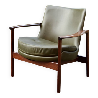 Ib Kofod Larsen for Fröscher Sitform olive leather Lounge Chair