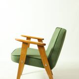 Modern fauteuil chêne clair vert forêt velvet 1962 design by Chierovski milieu de siècle