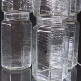 Set of 3 glass jars with old transparent lids in very good condition.