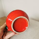 Fat Lava Pitcher Vase: Red Black Green Glaze, West German Pottery