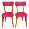 Paire chaises vintage années 50 bois massif et skaï rouge
