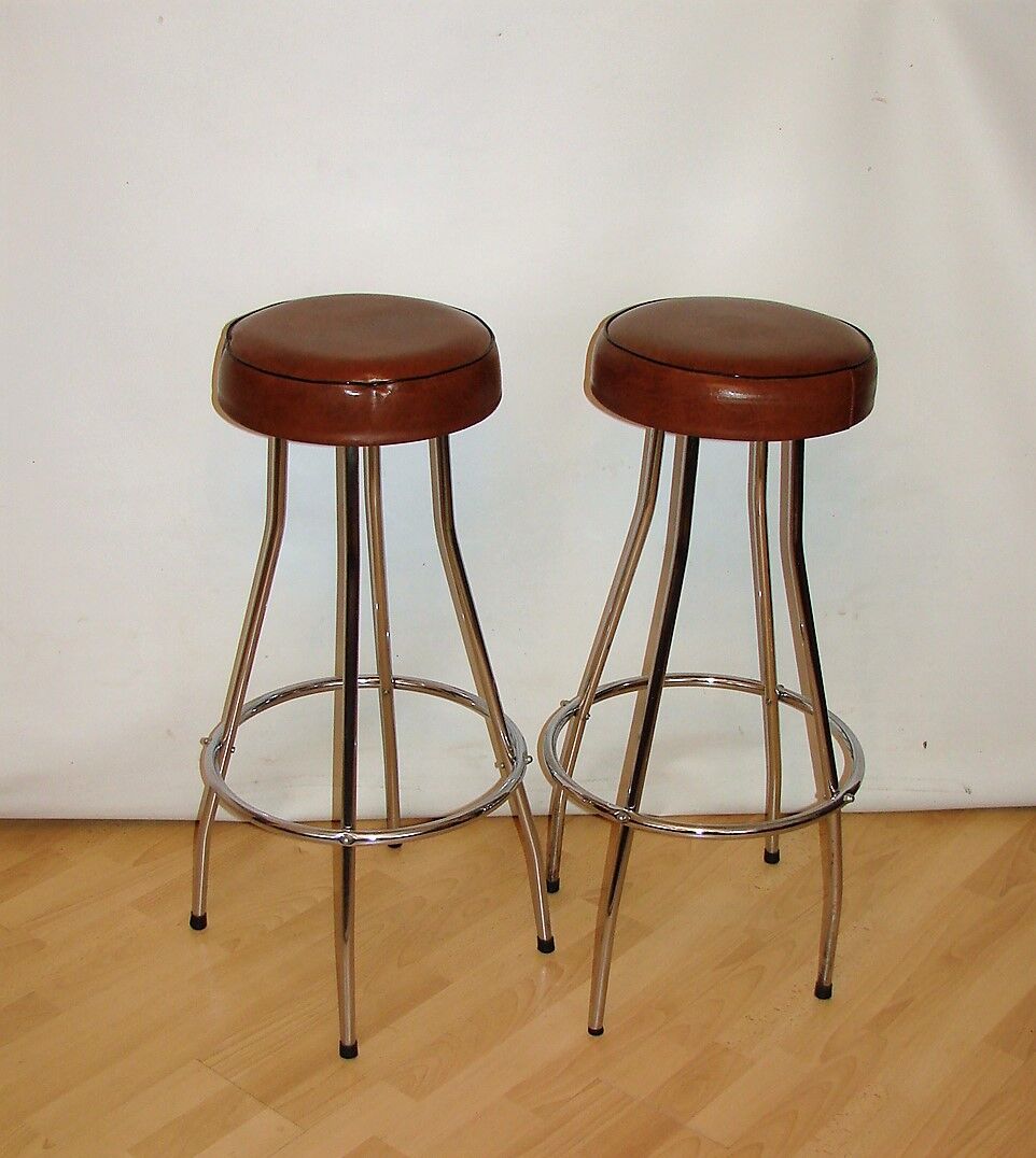 Pair of hockers, bar chairs 70s