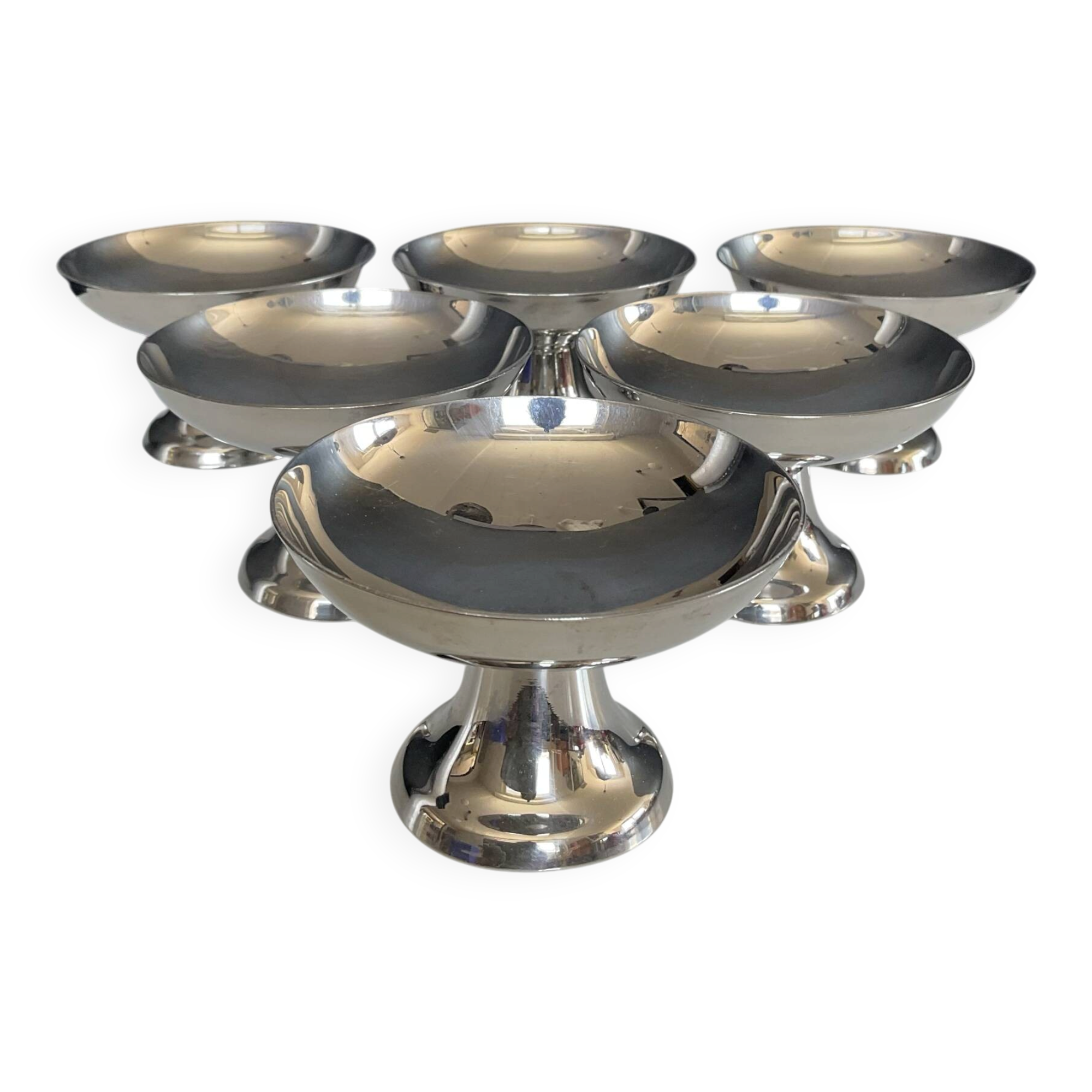 Set of 6 vintage stainless steel ice cream bowls