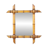Miroir ancien en bois imitation bambou France 45x39cm