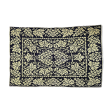 Tapis floral roumain tissé à la main en laine fond jaune et noir 196 X 132 cm