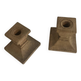 Pair of square teak candle holders — Scandinavian / natural style